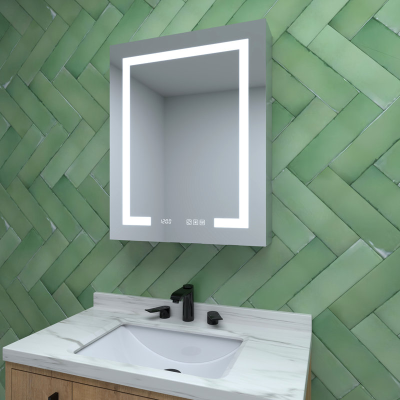 24 po L 30 po, alliage d'argent, armoire à pharmacie, miroir à DEL, tablettes réglables, charnières à fermeture en douceur, armoire à gauche rectangulaire en aluminium à trois options de couleur