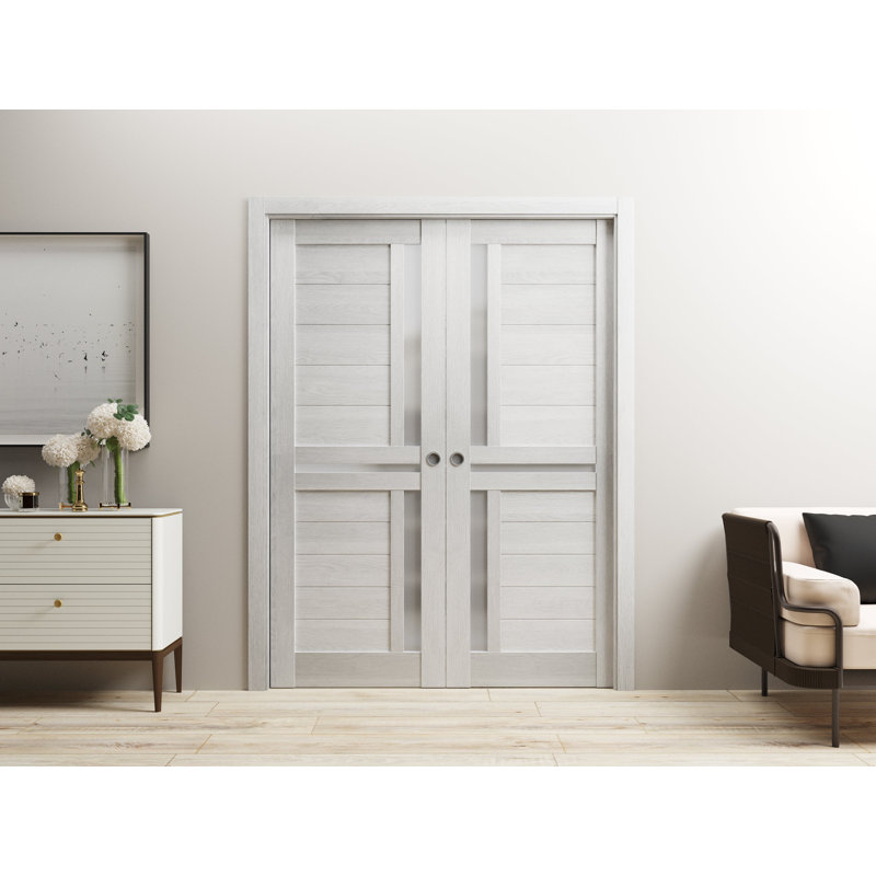 Veregio Sliding French Double Pocket Grey Oak Doors, 72'' x 80''