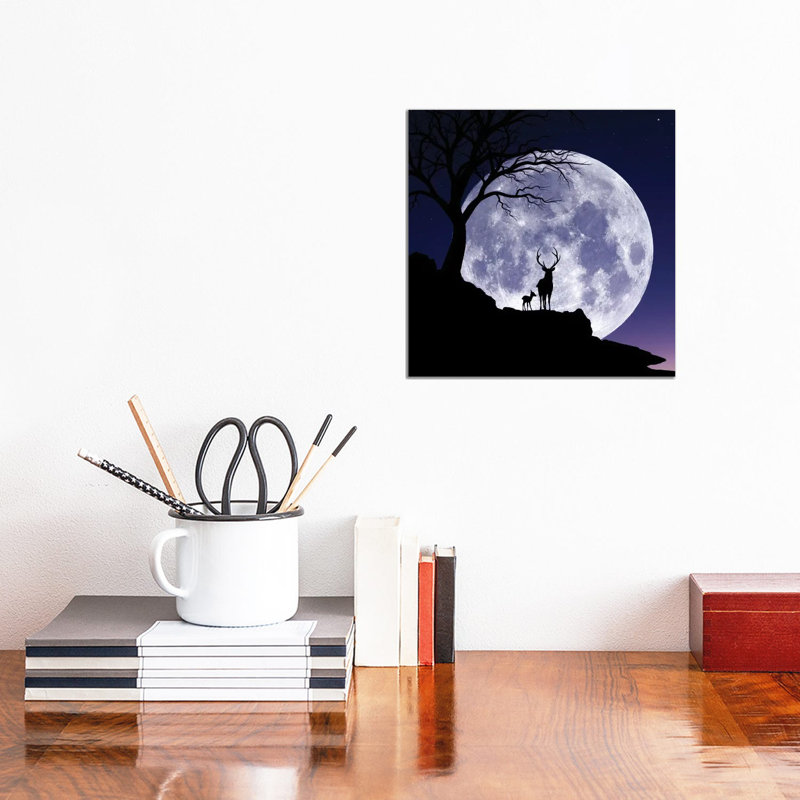 Moon And Gazelle 1 Piece Wrapped Canvas Wall Art, 30.48 cm H x 30.48 cm W