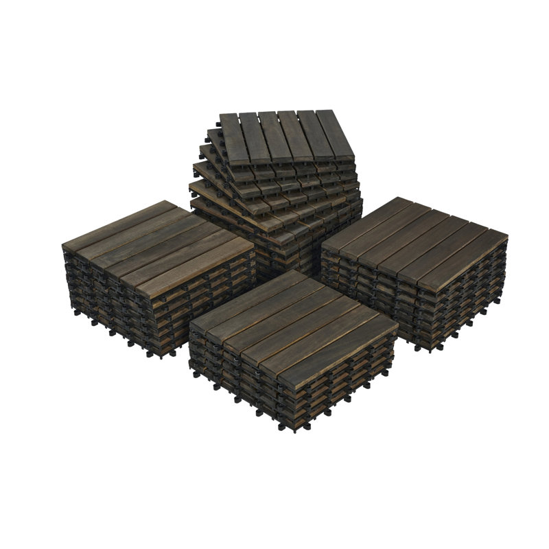 10 PCS Interlocking Deck Tiles Striped Pattern, Dark Brown, 10