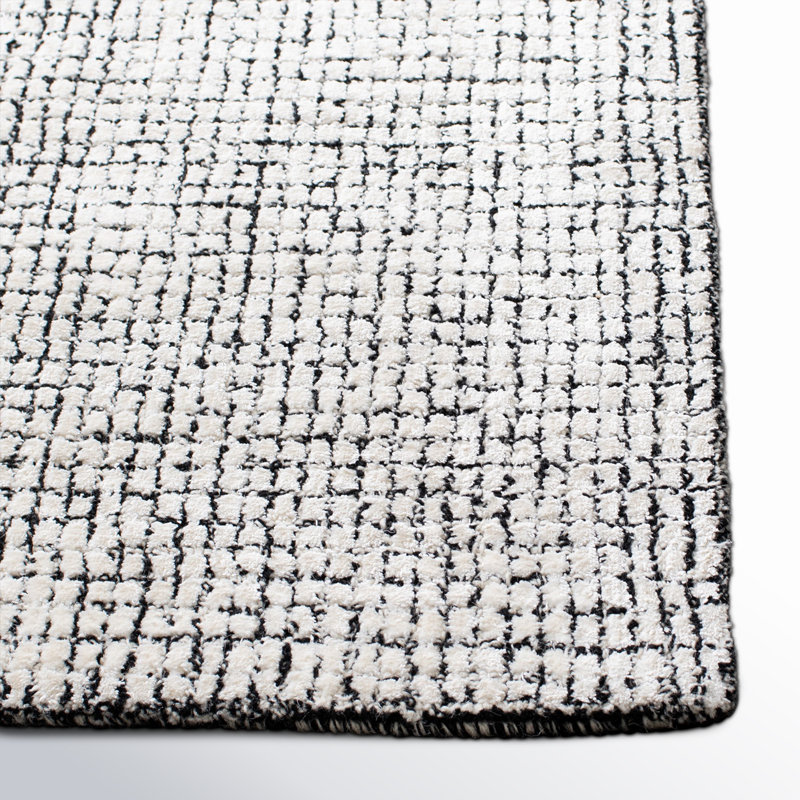 Tapis ivoire / noir touffeté à la main Rowe, Carré 8 pi