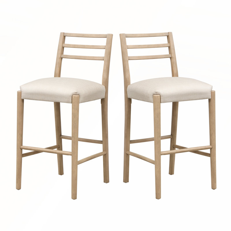 Ensemble de 2 tabourets de bar à dossier échelle de style campagnard avec sièges rembourrés neutres pour le confort et l'élégance