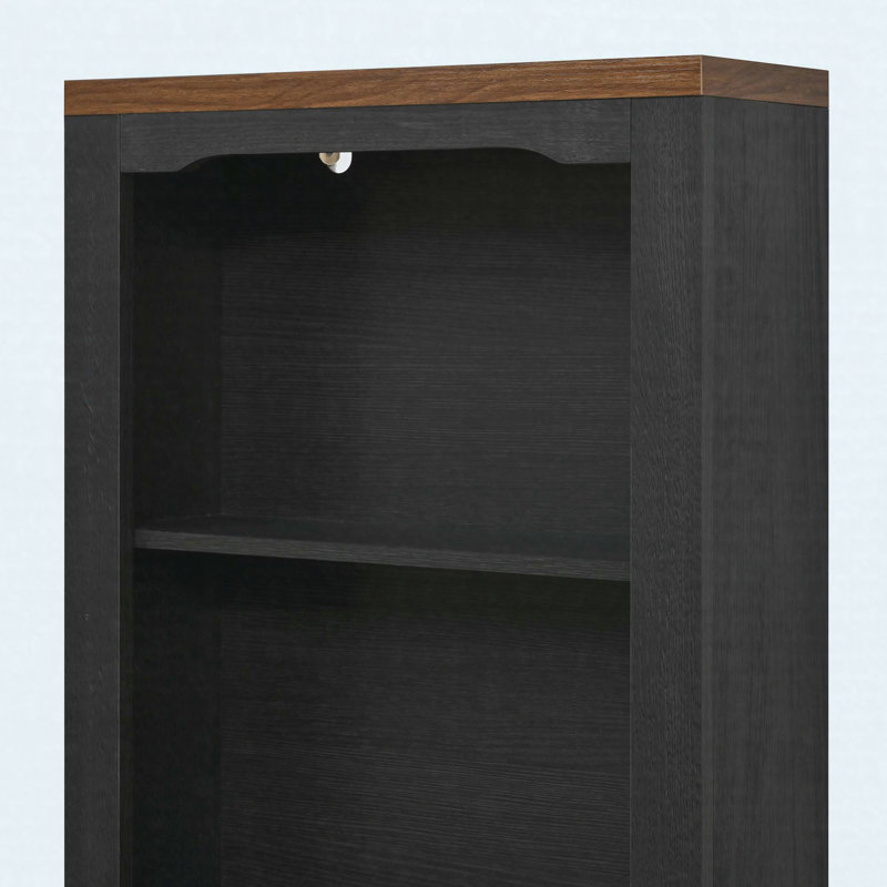 Freestanding Bookcase with Open Shelves, Curved Design & Anti-Tip Kit, Black
