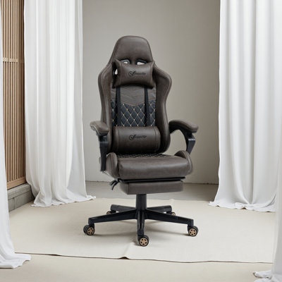 Fauteuil de bureau ergonomique à haut dossier brun avec support lombaire inclinable et pivotant