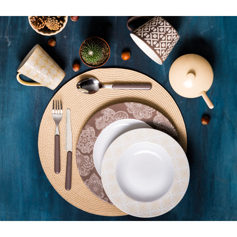 Round pieces of gray placemats 36cm, Cream/Brown