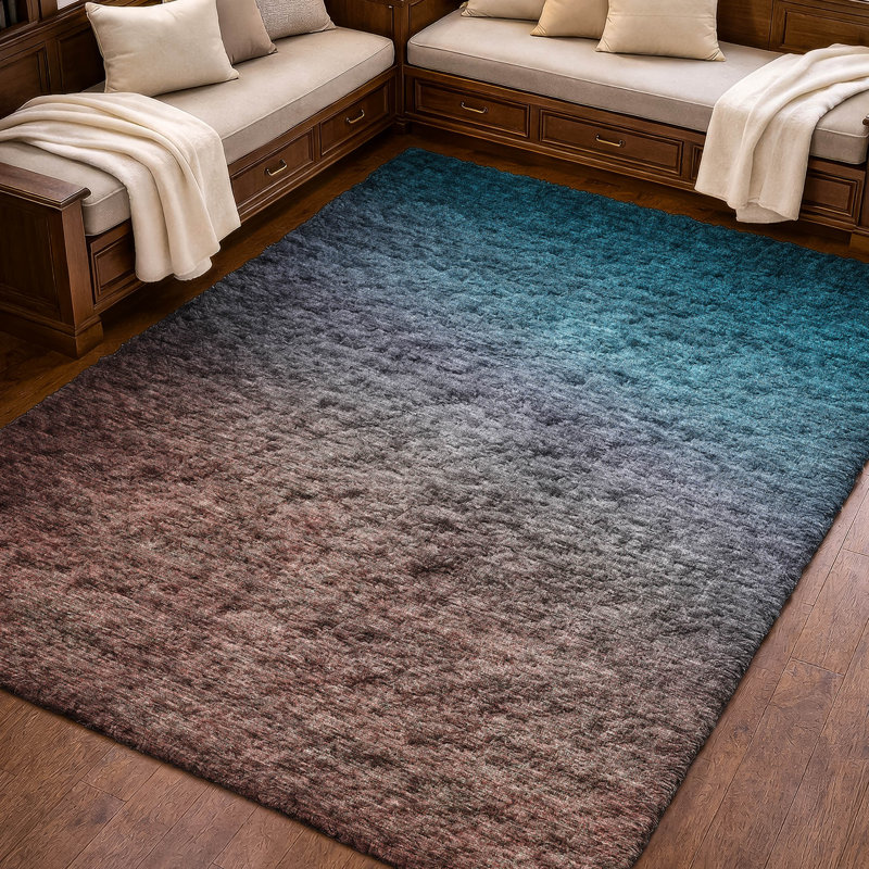 Tapis dégradé de qualité supérieure lavable à la machine ADS587, Teal, 9 pi x 12 pi