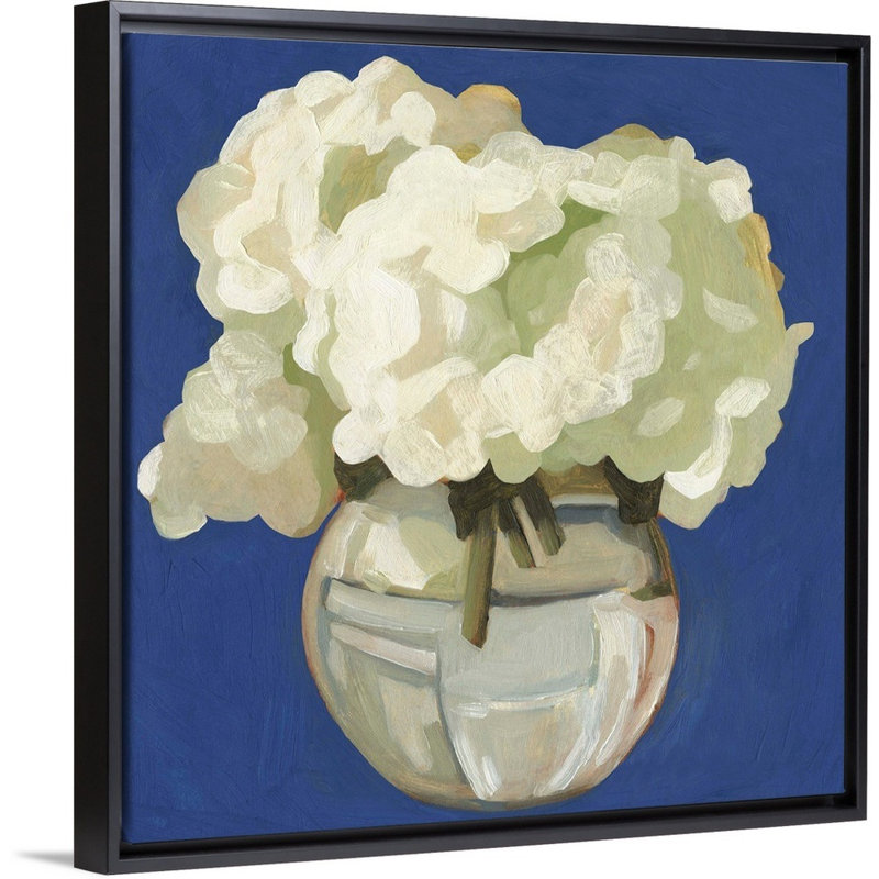 Art sur toile, Hortensias blancs I, H 30 po x l 30 po x P 1,75 po, Toile avec cadre noir