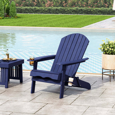 Folding Adirondack Chair with Cup Holders – Rustic Style, Portable & Comfortable for Patio or Pool
