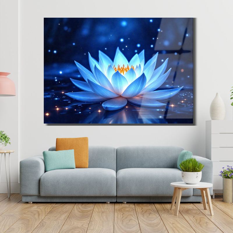 Serenity Blossum Lotus - art mural Lotus, art en verre trempé, H 12 po x l 16 po
