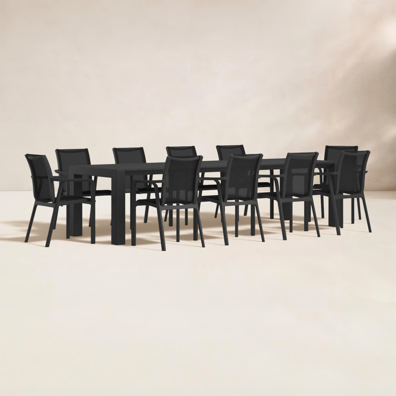 Ensemble de salle à manger 11 pièces avec table à rallonge et fauteuils élingues Farrah, Noir