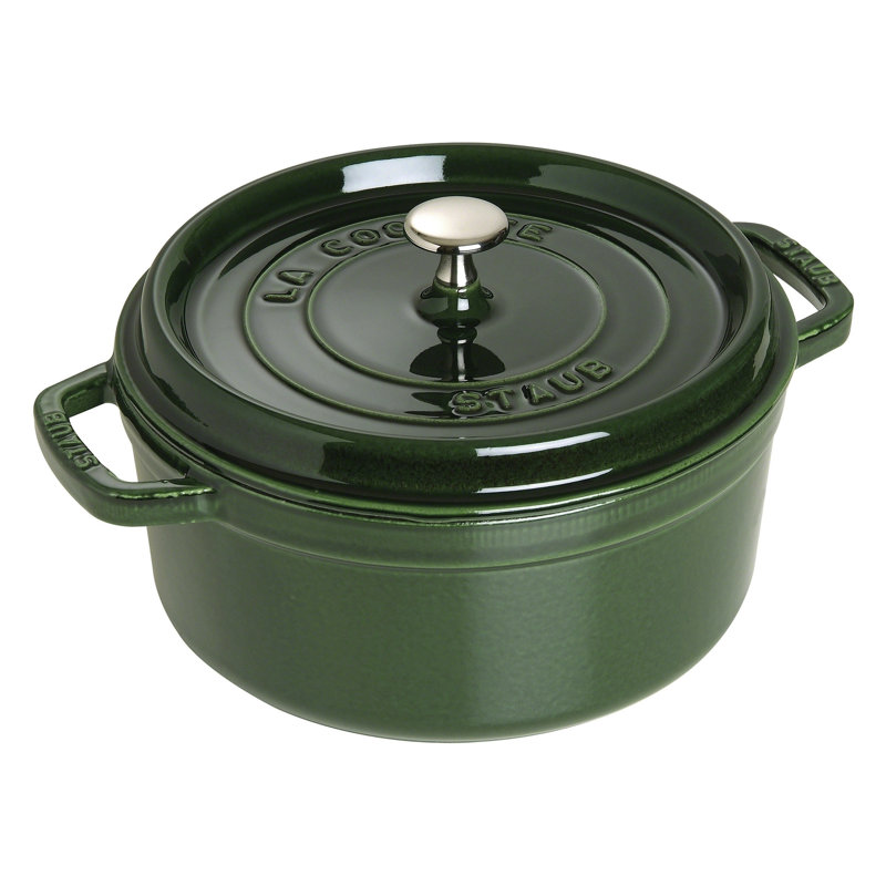 Staub Cast Iron Round Dutch Oven Hand Crafted In France, Basil, 13.25 quarts