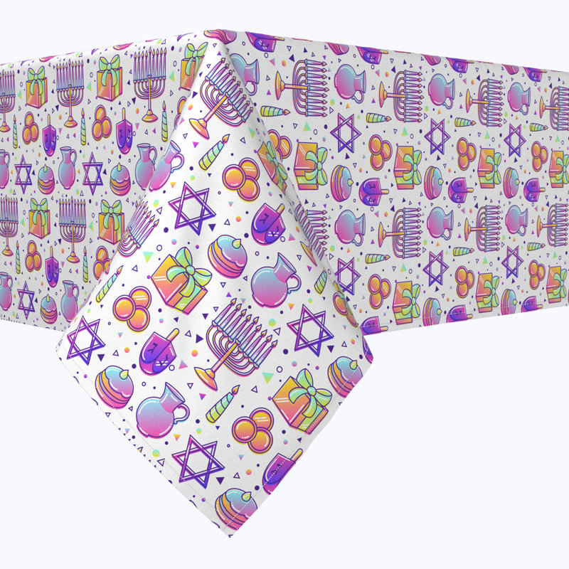 Geometric Hanukkah Tablecloth, 120" x 60", Purple Tint Hanukkah