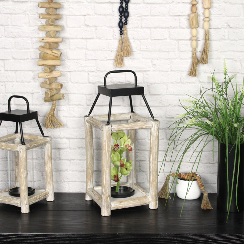 Lanterne de bar décorative en bois blanc, H 18 po x l 8 po x P 8 po