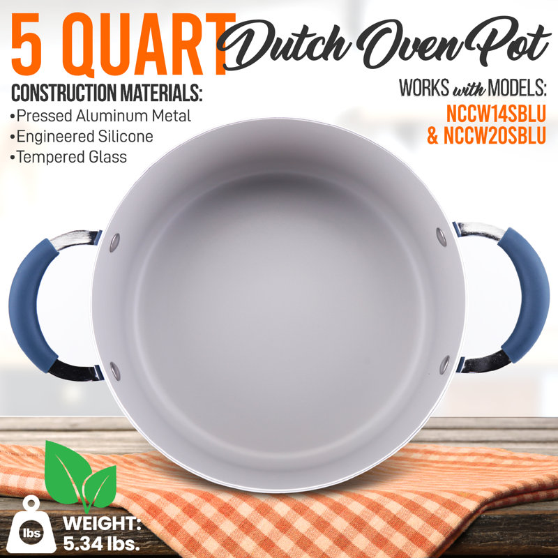 NutriChef 5-Quart Blue Non-Stick Aluminum Dutch Oven with Glass Lid