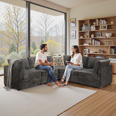 Large L-Shaped Modular Sectional Couch, Modern Plush Corduroy Sleeper Sectional Sofa For Living Room, Office, Bedroom by Mercer41