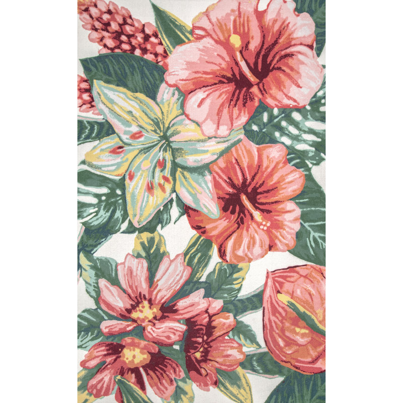 Perao Floral Indoor / Outdoor Rug, Rectangle 4' x 6'
