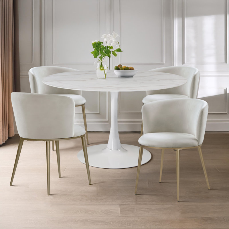 Meridian Furniture Holly Dining Table + 4 Dining Chair Set, Cream