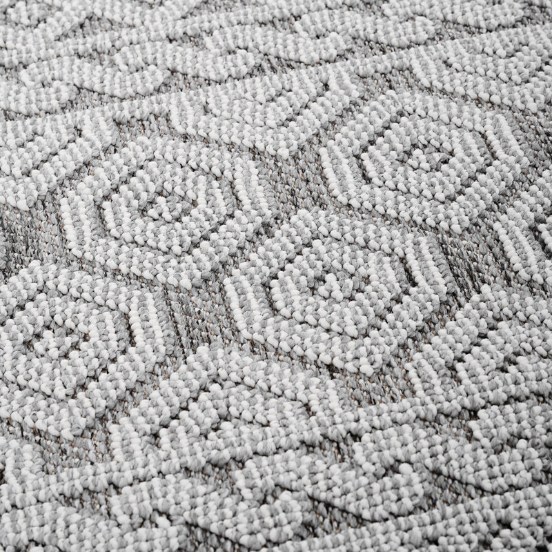 Area Rug, Guros Collection Grey / White / Geometric Indoor / Outdoor, Rectangle 5'3" x 7'6"