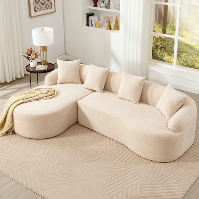 L-Shape Sectional Sofa With Curved Chaise White Modular Chenille Compression Couch,30D High-Density Foam,Minimalist Modular Couches Sleeper