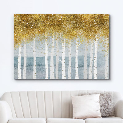 Abstrait, forêt, rustique, or, sarcelle, pastel, automne, automne, forêt, nature sauvage, illustration, campagne
