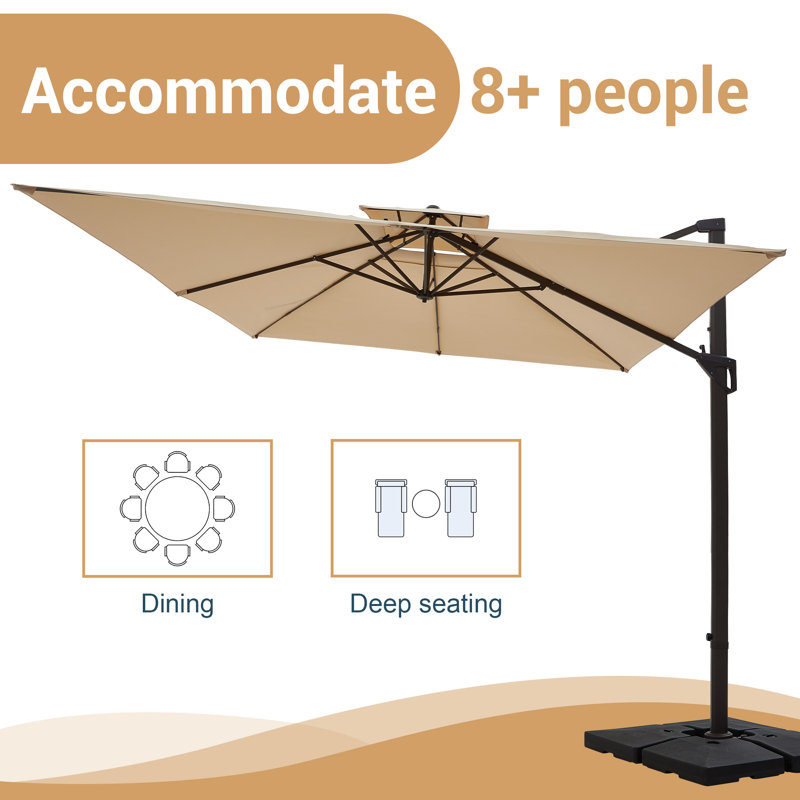 Parasol en porte-à-faux courbé rectangulaire inclinable 10 pi x 13 pi avec base et housse, Beige