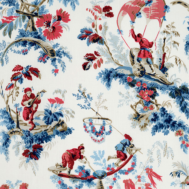 Tissu Plaisirs De La Chine, Bleu / rouge