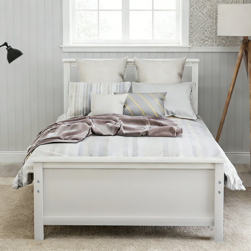Wood Platform Bed with Headboard and Footboard, Rustic Bed Frame with Underbed Storage, No Box Spring Needed, White, Twin
