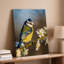 Reproduction d'art sur toile, une mésange bleue vibrante perchée gracieusement sur une branche délicate, ornée de fleurs blanches en fleurs-1074613273