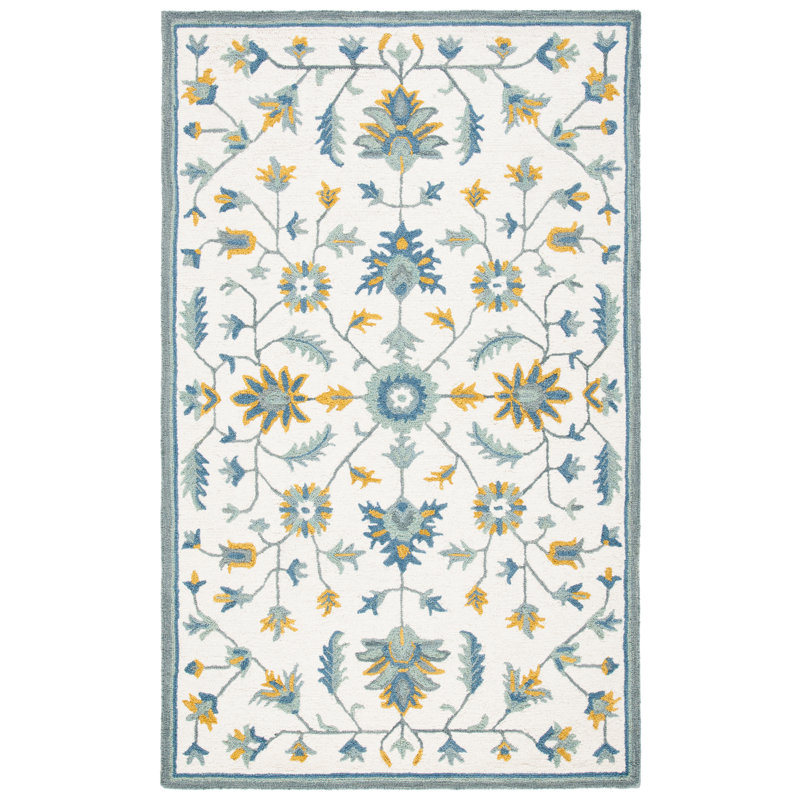 Metro Hand Tufted Wool/Cotton Oriental Rug in Green/Ivory/Blue, Rectangle 8' x 10'