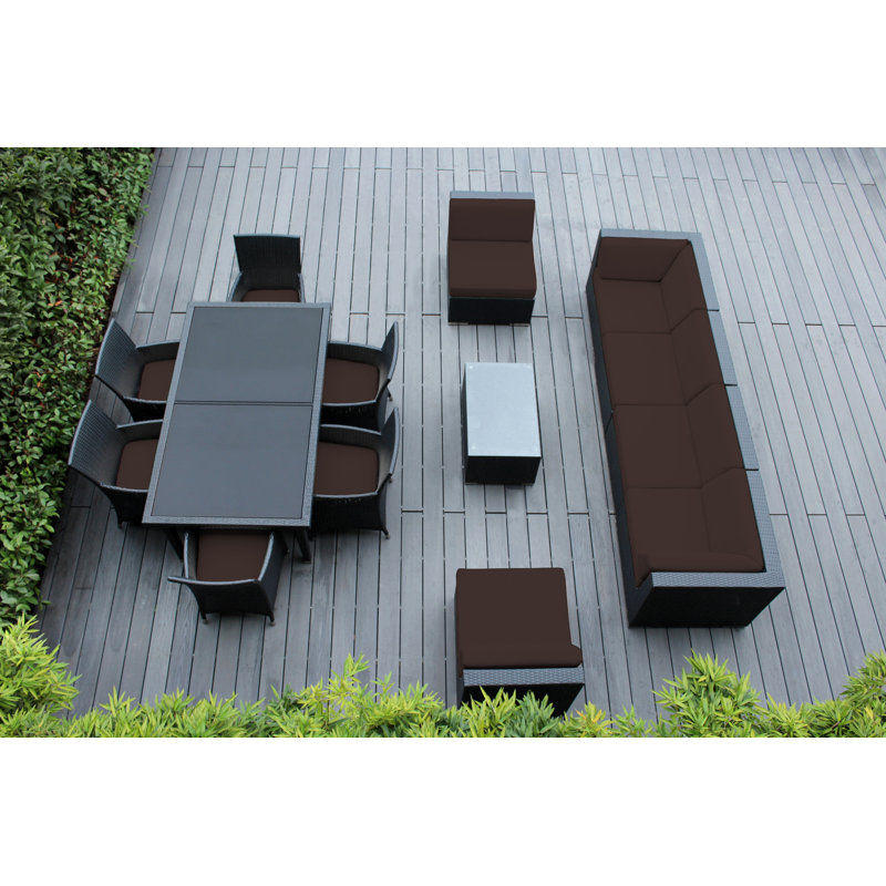 Ensemble de patio complet en rotin avec coussins 14 pièces Pavior, Noir, Toile Sunbrella® naturel