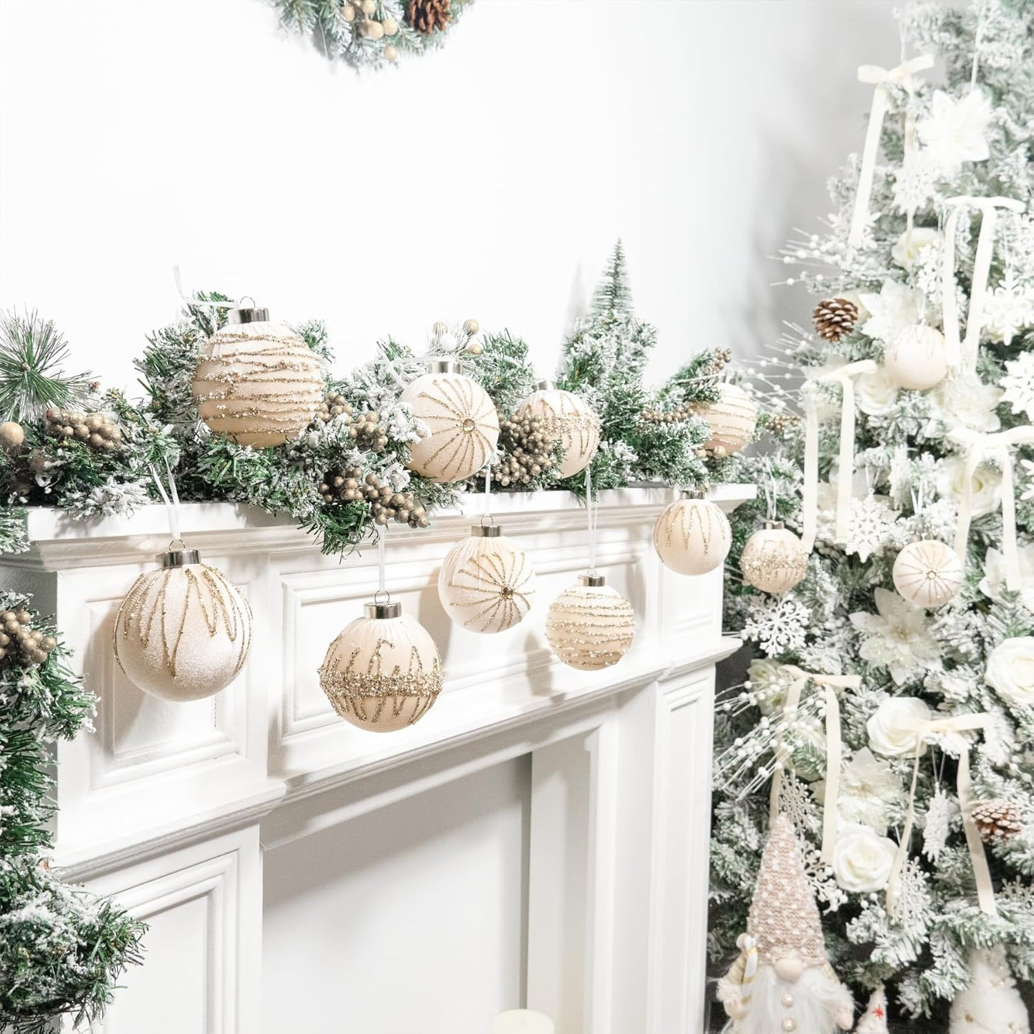 Everly Quinn 12 Pcs Velvet Christmas Tree Ornaments 3Inch Flocked Ball ...