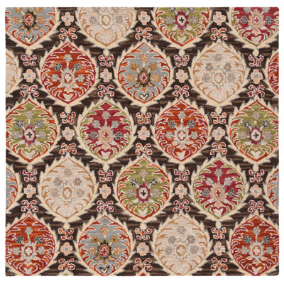 Tapis rouge / vert en laine et coton touffeté à la main Roshanta