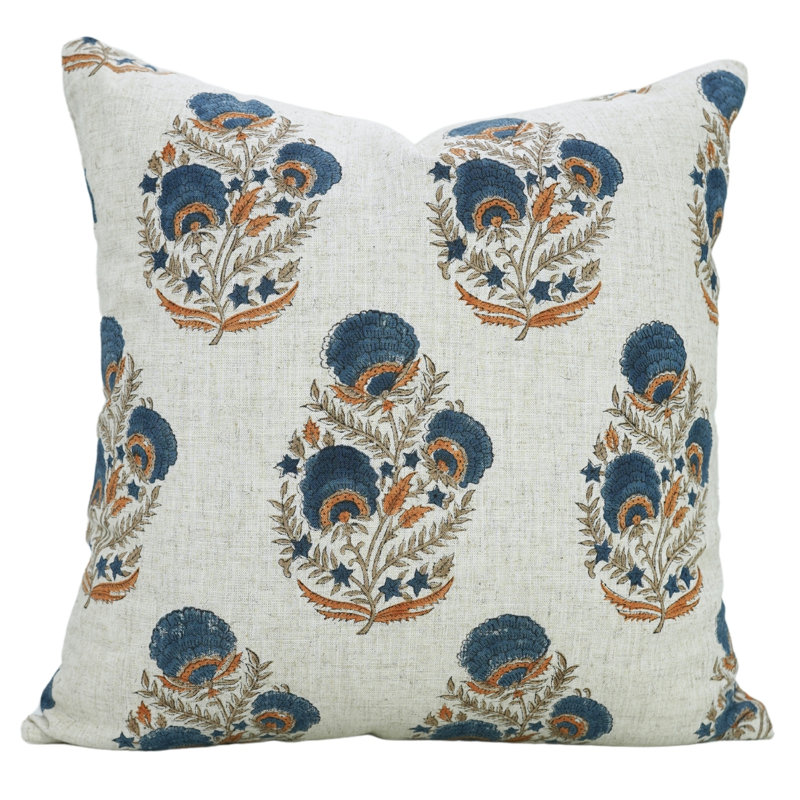 Housse de coussin en lin viscoélastique Fabividine, décoration d'automne (Mohini), H 16 po x l 16 po, Carré, Bleu