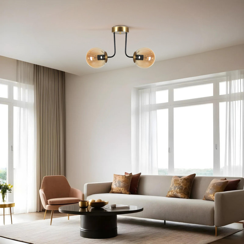 Élégant lustre ambre et doré, corps en métal, 15,7 po de diamètre x 11,8 po de hauteur totale | Douille E27, 40 W maximum, 220 à 240 V, IP20 | Parfait pour la salle à manger et les espaces de vie, luminaire élégant