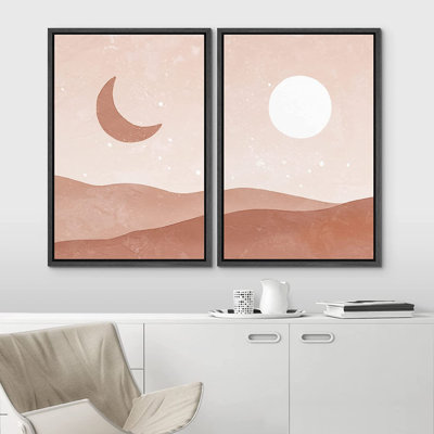 Sun And Moon " Moon & Sun Pastel Orange Desert Dune Landscape " 2 - Pieces