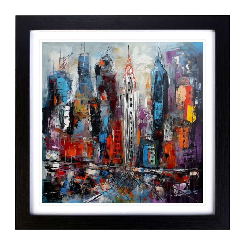 City of New York Abstract - Framed Print, Black