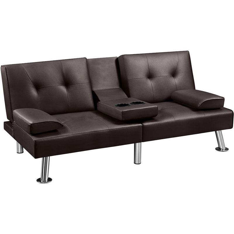 Canapé convertible en similicuir de 66 po avec porte-gobelet Janni, H 28 po x l 63 po x P 31,5 po, Espresso