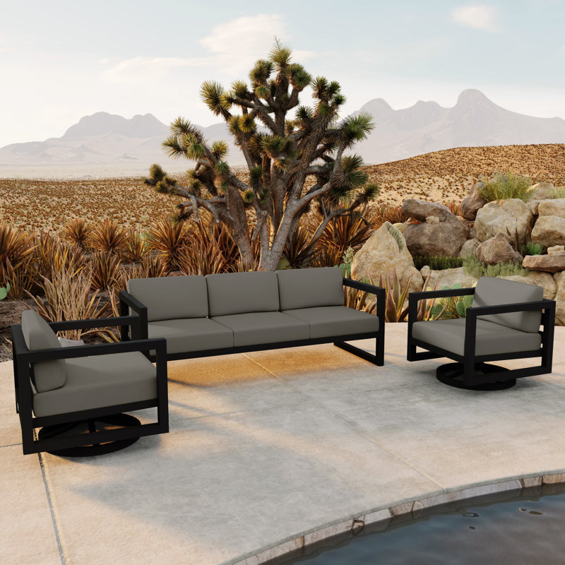 Avion 3 Piece Sofa Set With Swivel, Canvas Charcoal Sunbrella® Canvas, Slate