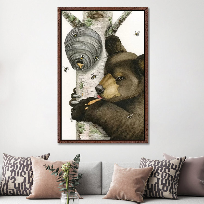Honey Bear 1 Piece Painting on Canvas, 152.4cm H x 101.6cm W x 3.81cm D, Classic Brown Wood Framed