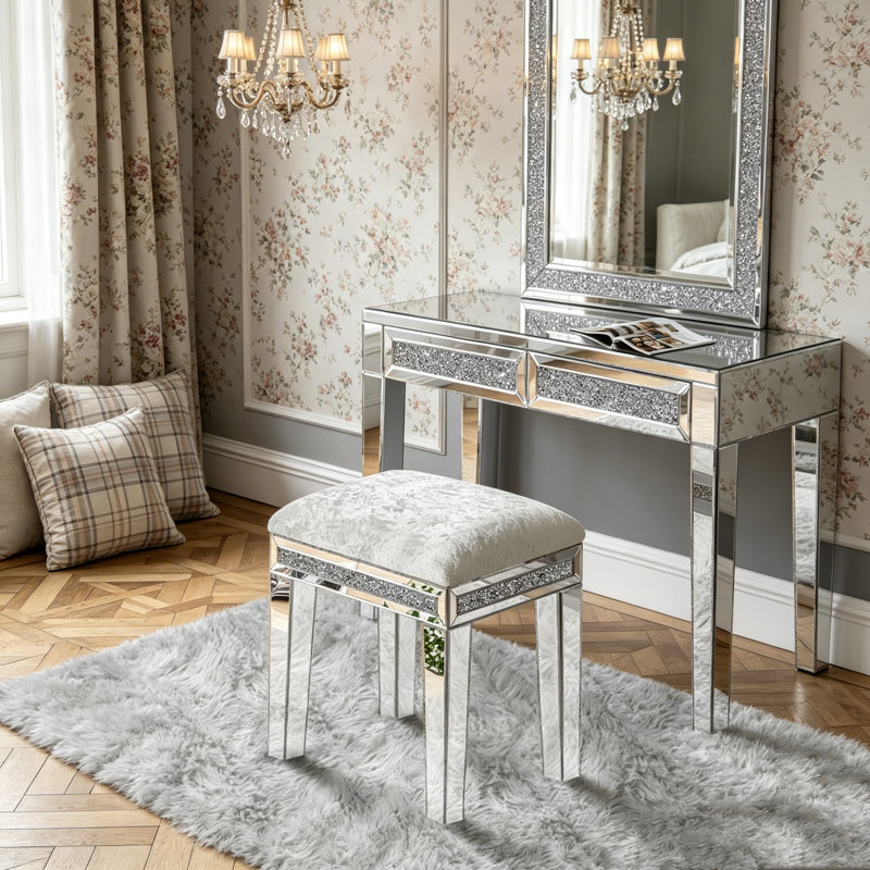 Tabouret de coiffeuse d'appoint Mikayil , Blanc perle