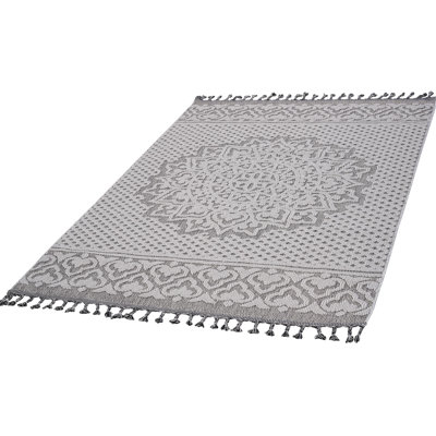 Gray/White Loom & 4X6 Area Rug Medallion - , Easy To Clean, For Office And Kitchen Stain , Soft Underfoot, Bedroom Nursery