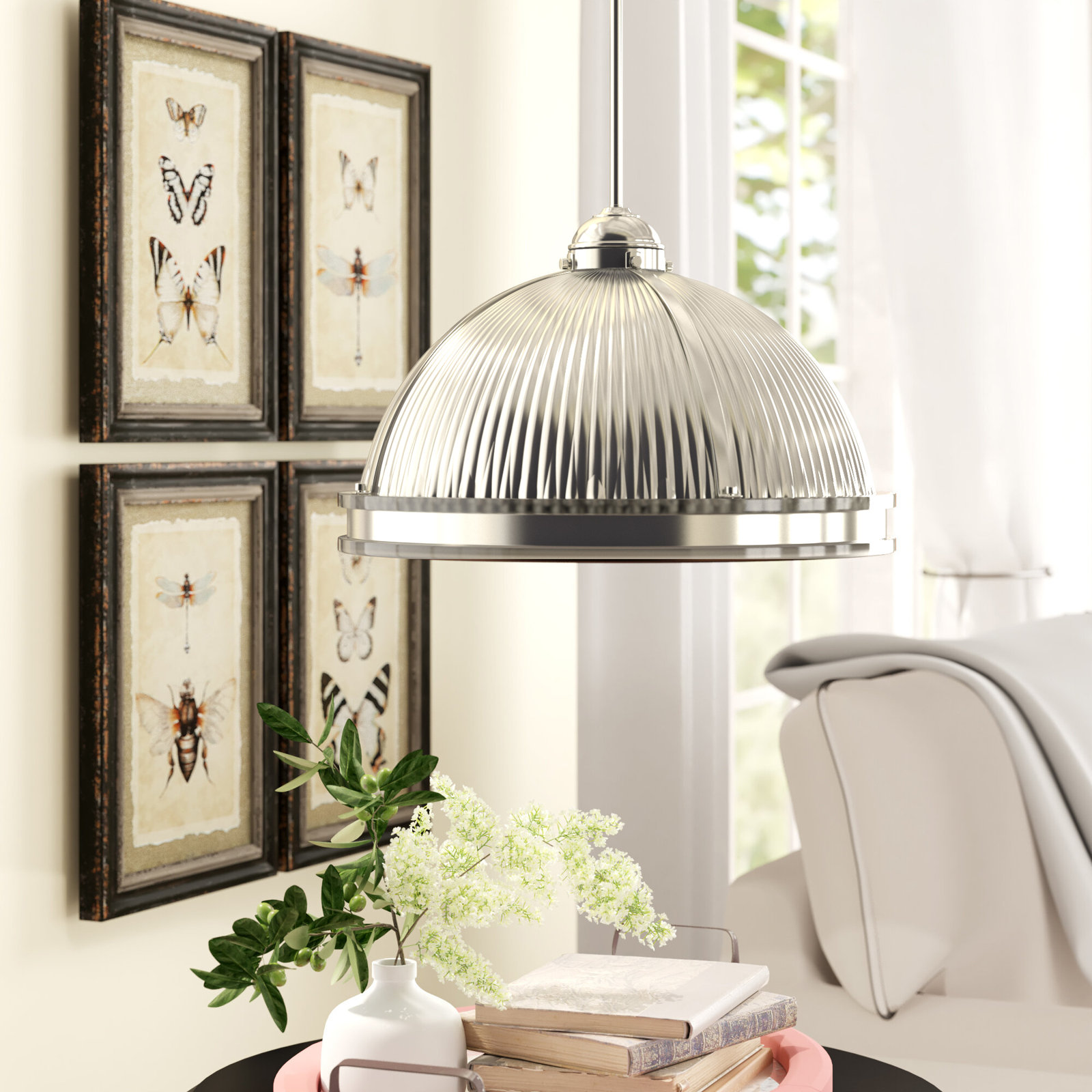 Ainsley 2 Light Glass Dimmable Pendant, Brushed Nickel, Not Included