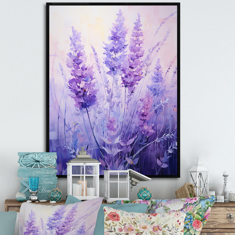 Lavande, sérénité, art floral, H 40 po x l 30 po x P 1,5 po, Cadre flottant noir