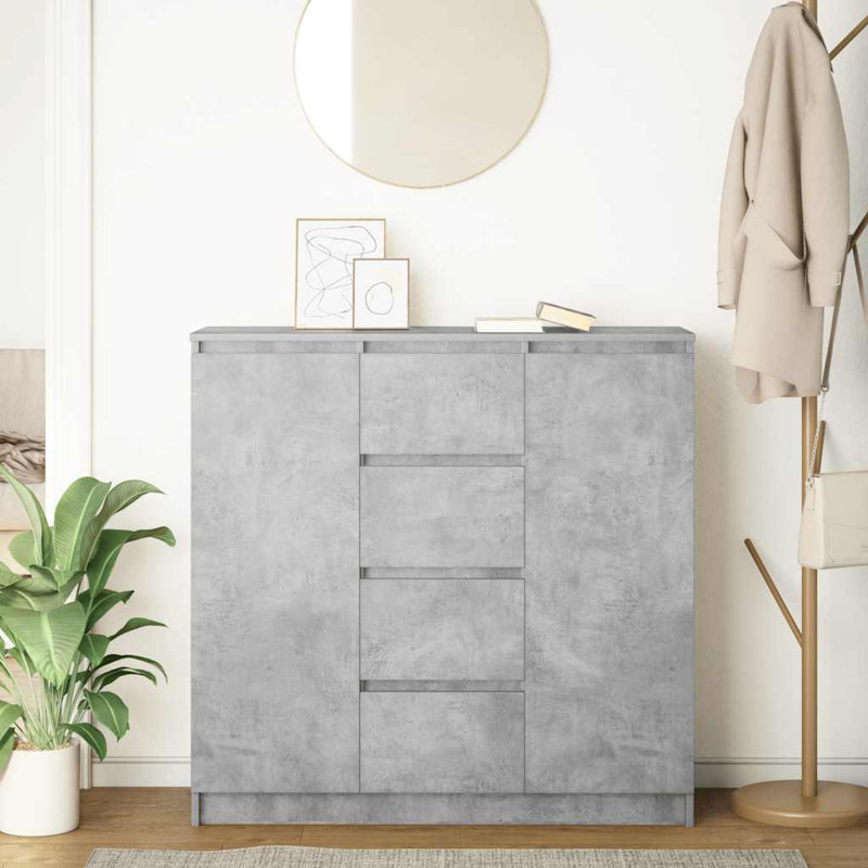 Sideboard With Drawers Engineered Wood, 98.5cm H x 100.5cm W x 35cm D, Concrete Grey