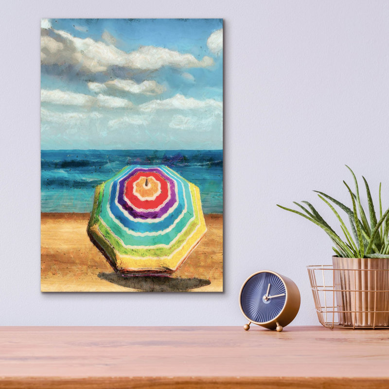 Art mural en verre épique «Beach Umbrella 1» par Alonzo Saunders, 12 po x 16 po