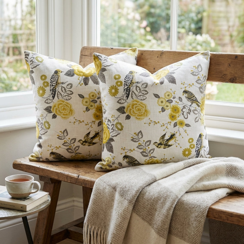 Song Bird Gardens Indoor/Outdoor Pillow Cover & Insert, 12" x 20", Lumbar Pillow
