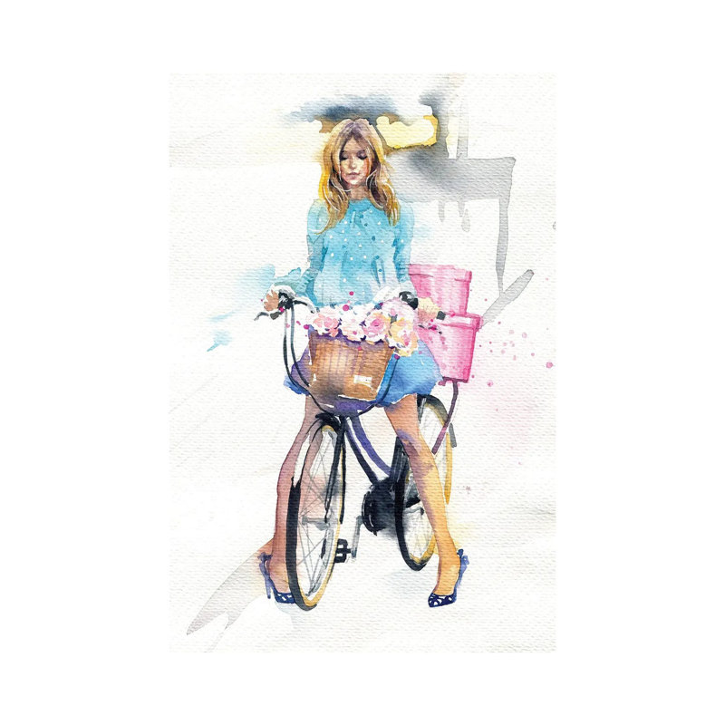 Bike Girl by Marina Ignatova - Wrapped Canvas Painting, 45.72cm H x 30.48cm W x 1.91 D