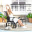 Fauteuil oscillant d'extérieur avec repose-pieds, ensemble oscillant 2 pièces avec dossier haut et siège large, ensemble de salon d'extérieur coulissant avec filet respirant toutes saisons pour porche, jardin, cour, noir-718982163