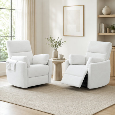Fauteuil inclinable électrique berçant pivotant à 270 °, fauteuil inclinable électrique à moteur sans balai avec chargement USB et Type-C, pochette de rangement amovible, 2 coussins décoratifs, accoudoir incurvé enveloppant, 4 couleurs disponibles