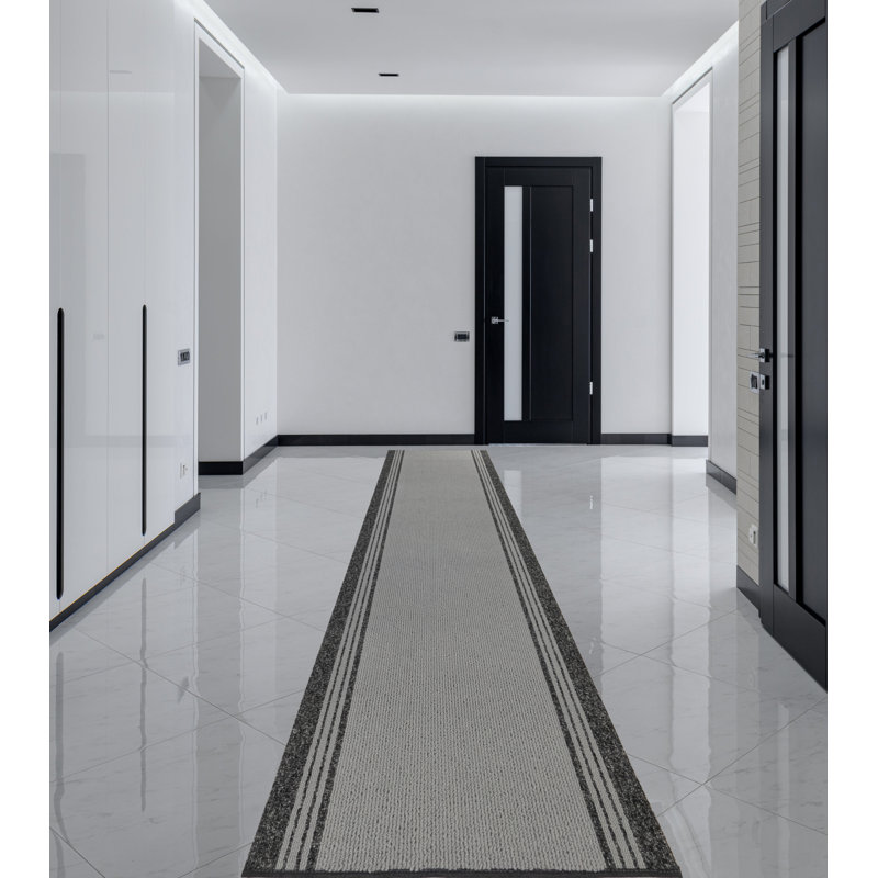 Custom Size Runner Rug Solid Border Gray Berber Style Indoor/Outdoor Non Slip Latex Backing, Runner 2'2" x 47'